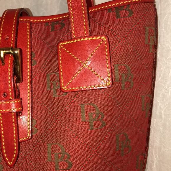 Dooney & Bourke Red Canvas Leather Combo DB Logo Bucket Shoulder Bag Purse - Picture 7 of 15